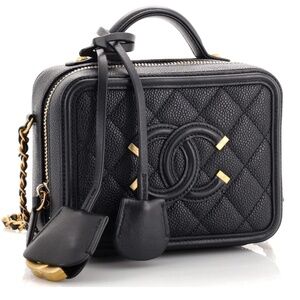 Chanel Filigree Vanity Case Quilted Caviar Small